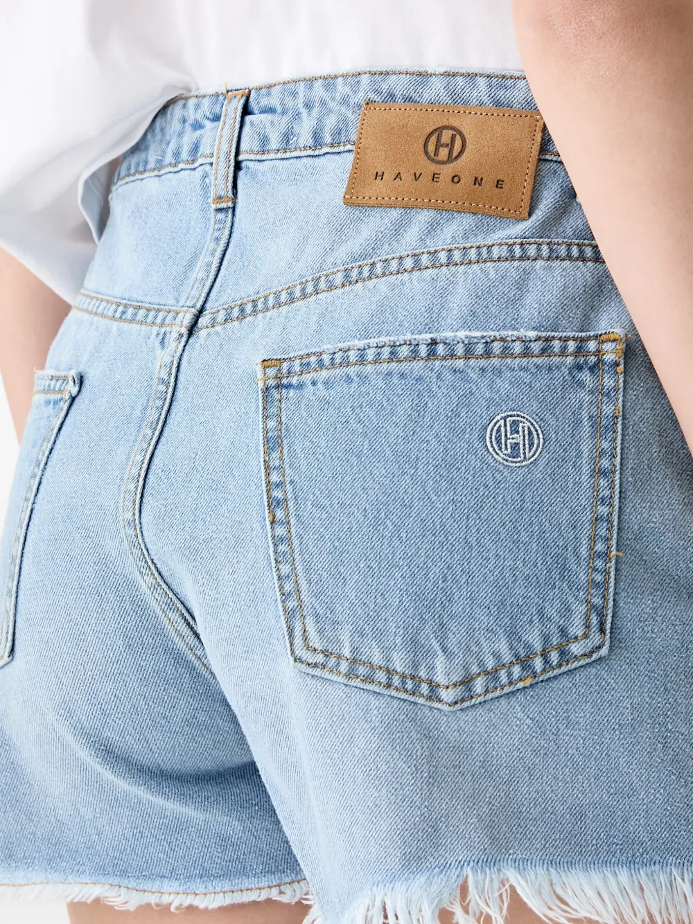Haveone Gerafelde mini-shorts met franje Blauw