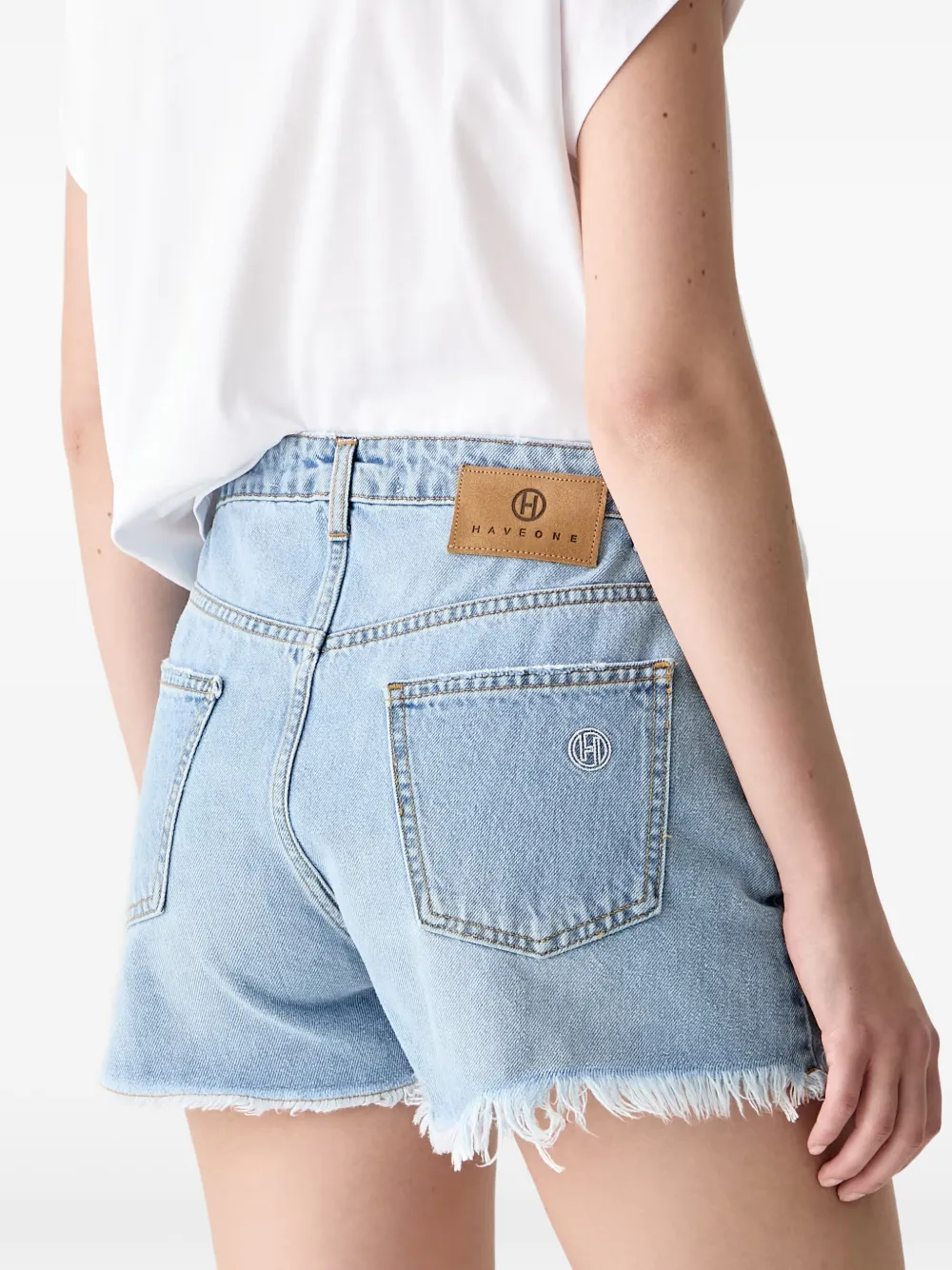 Haveone Gerafelde mini-shorts met franje Blauw