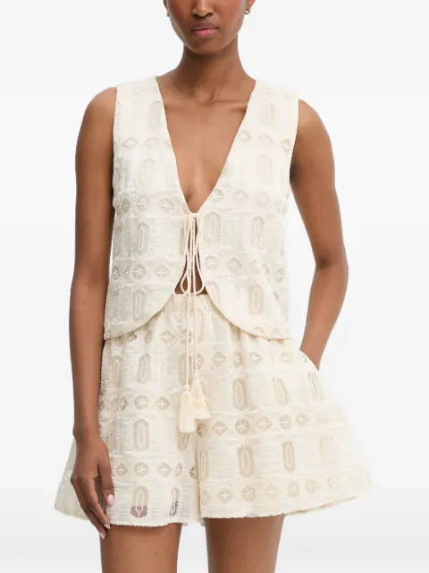 Haveone embroidered tie-fastening top