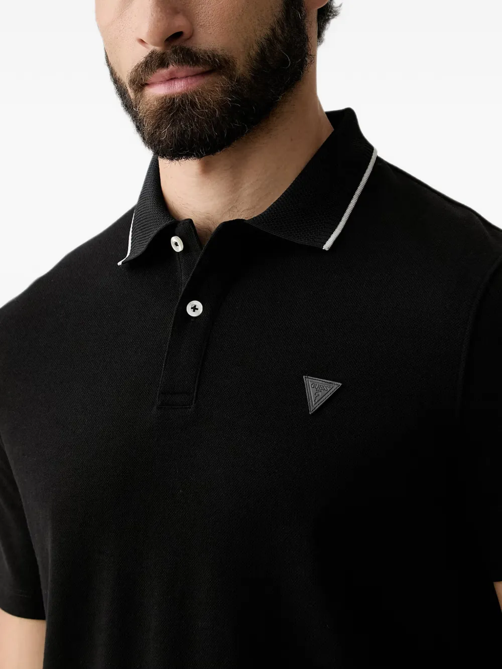 GUESS USA Poloshirt met gestreepte kraag en logo-patch Zwart