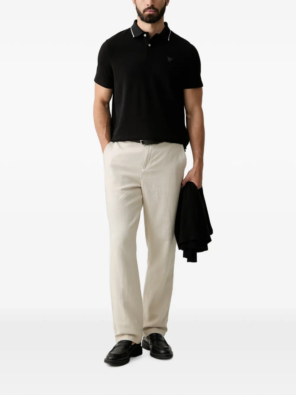 GUESS USA Poloshirt met gestreepte kraag en logo-patch Zwart