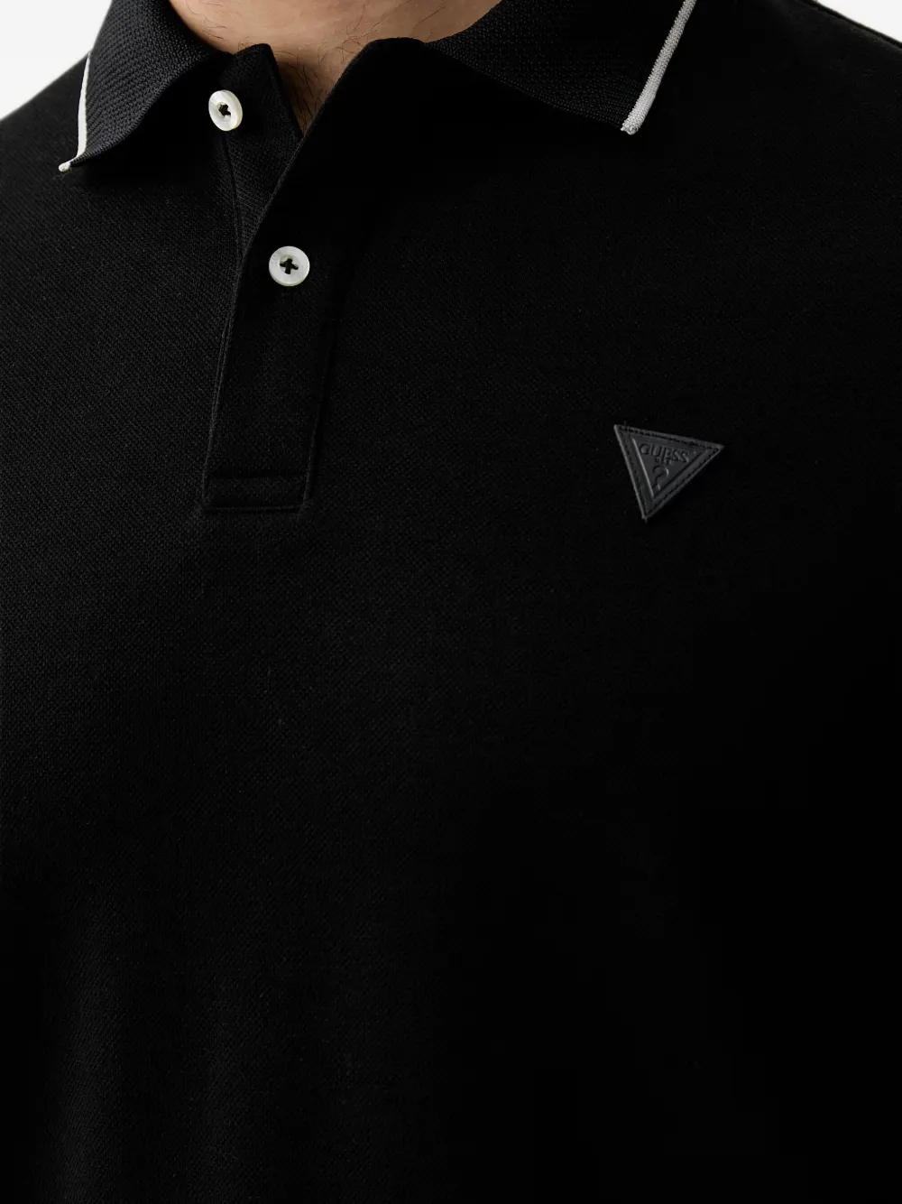 GUESS USA Poloshirt met gestreepte kraag en logo-patch Zwart