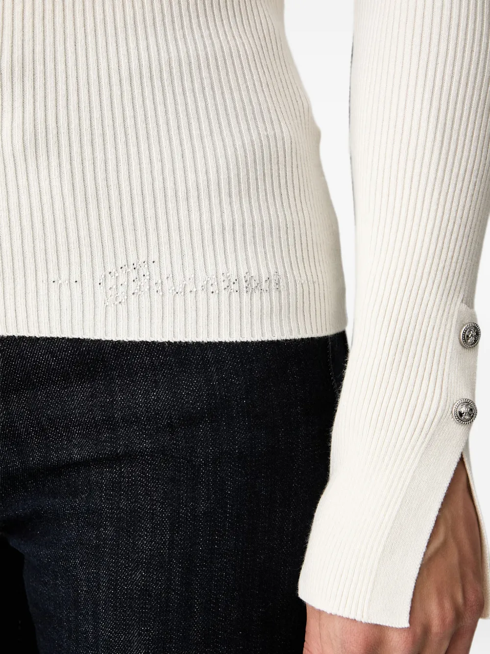 GUESS USA Ellie ribbed-knit V-neck sweater Beige