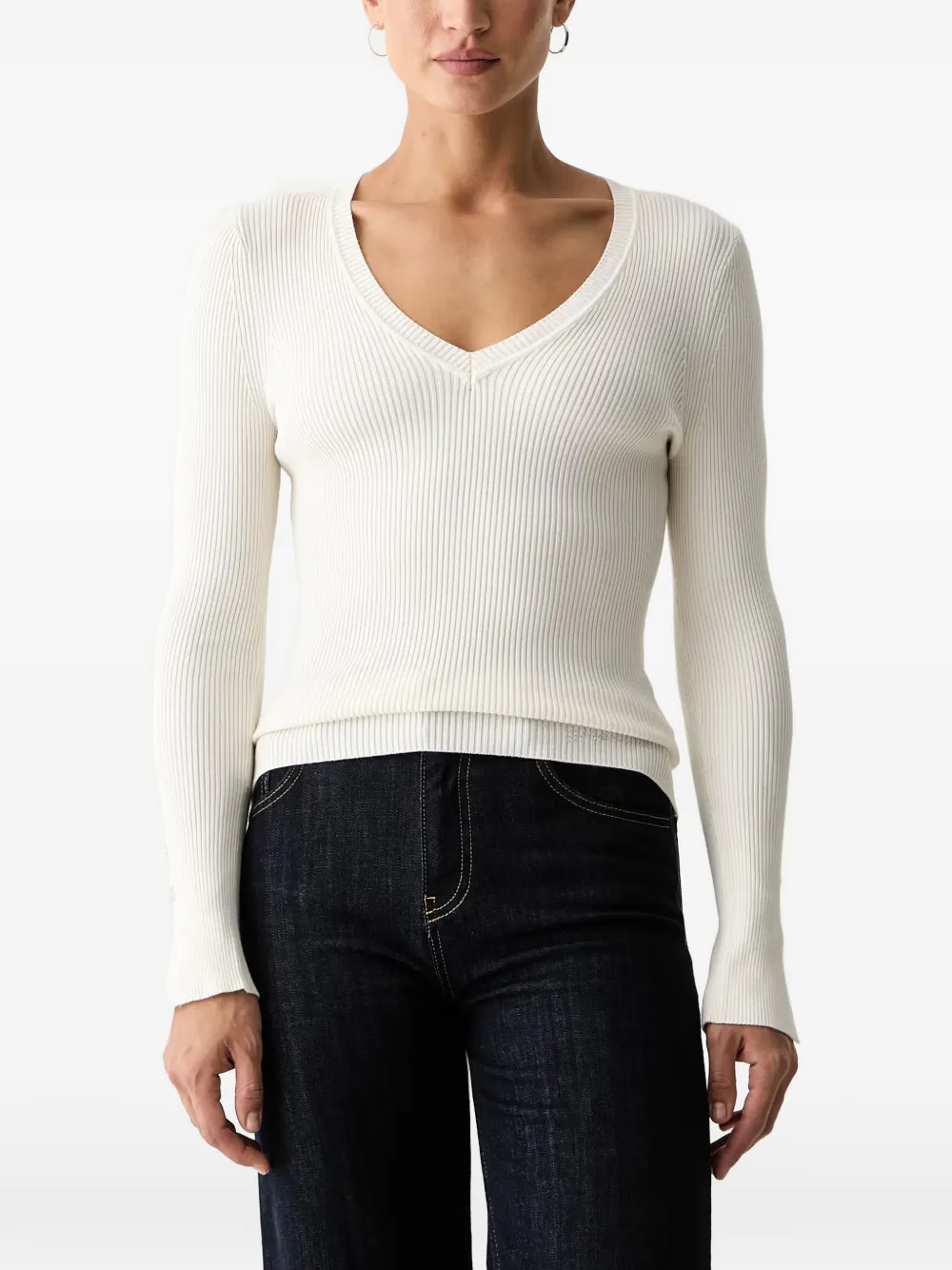 GUESS USA Ellie ribbed-knit V-neck sweater - Nude