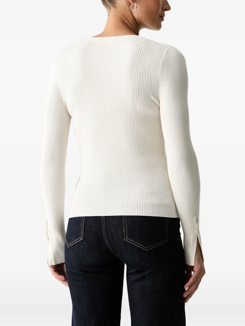 GUESS USA Ellie ribbed-knit V-neck sweater Beige