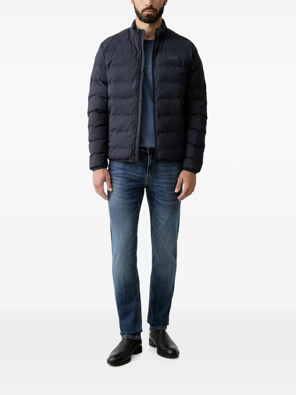 GUESS USA Gewatteerd jack met logo-print Blauw
