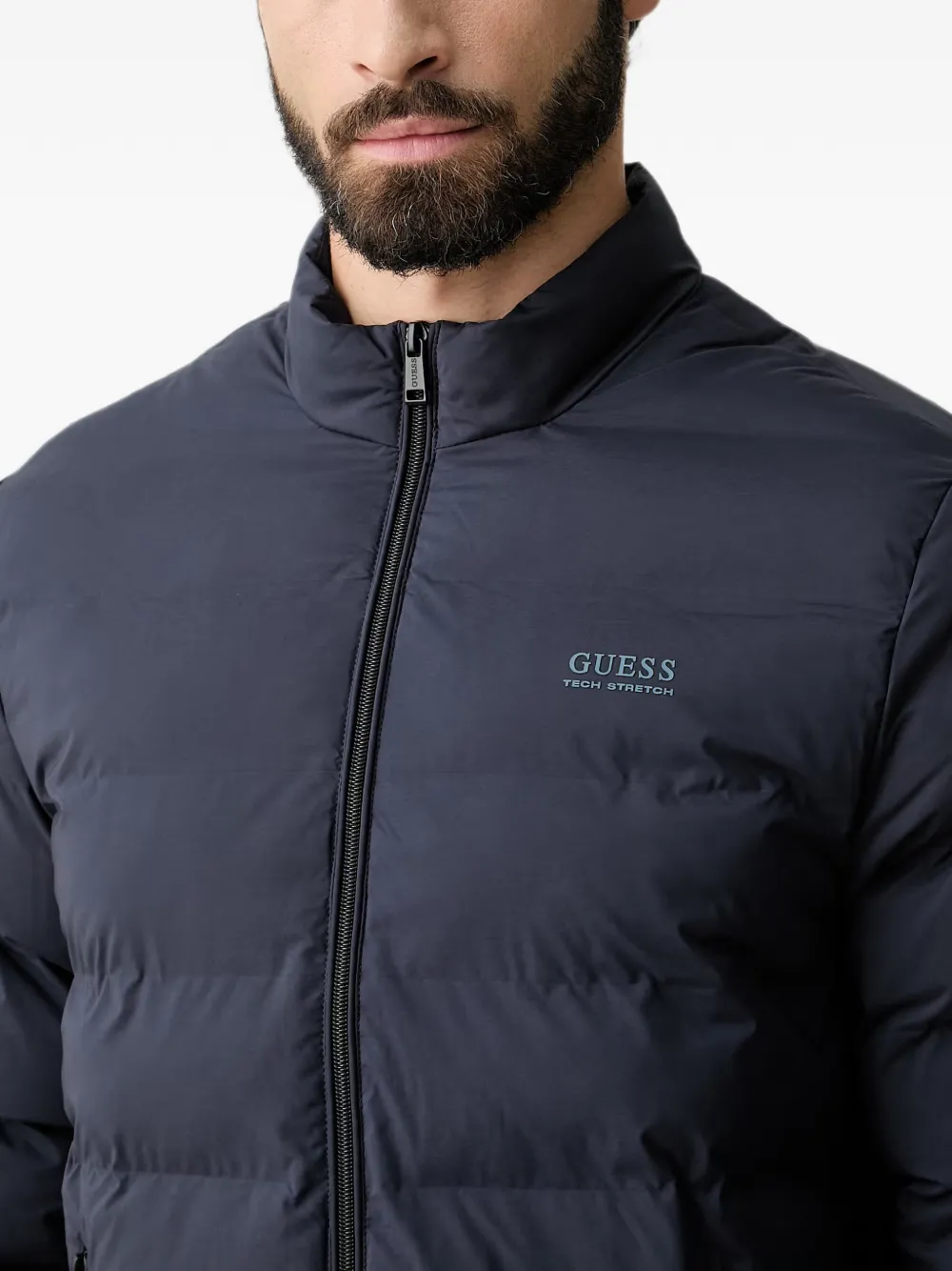 GUESS USA Gewatteerd jack met logo-print Blauw