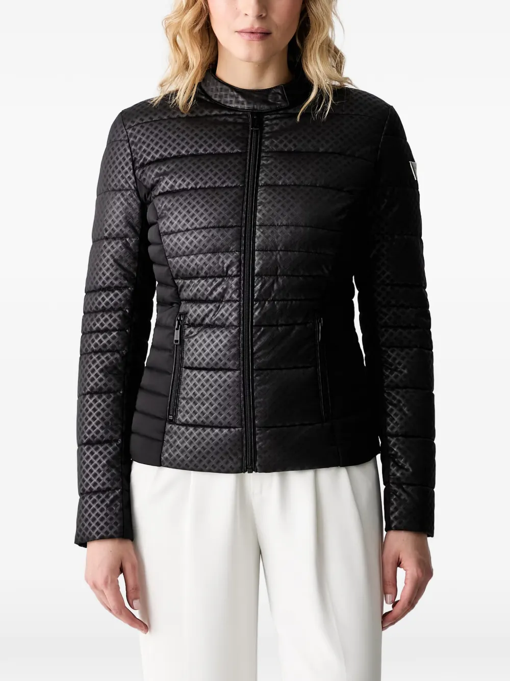 GUESS USA quilted logo-patch puffer jacket - Schwarz