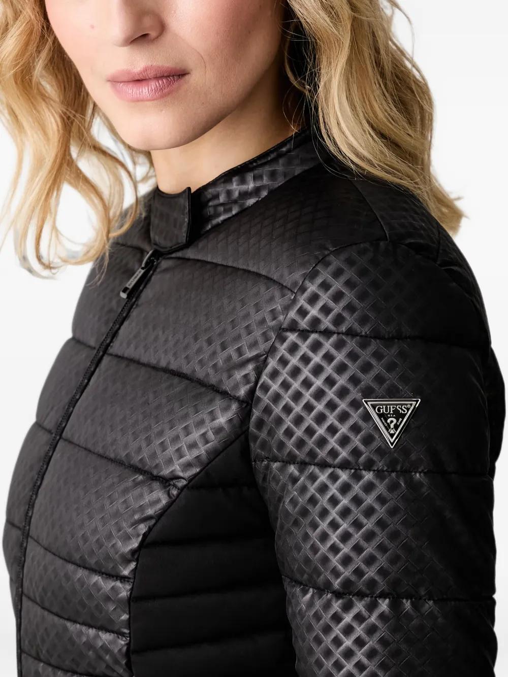GUESS USA Gewatteerd donsjack met logo-patch Zwart