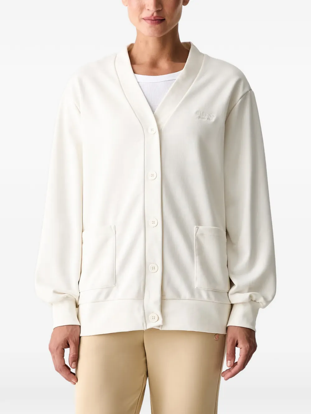 GUESS USA logo-embroidered cardigan - Bianco