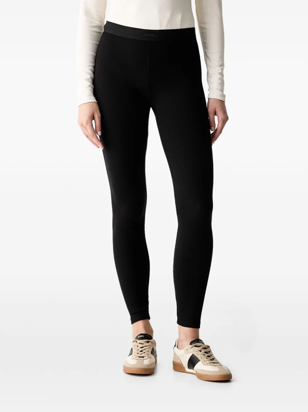 GUESS USA ribbed-knit logo-patch leggings - Nero