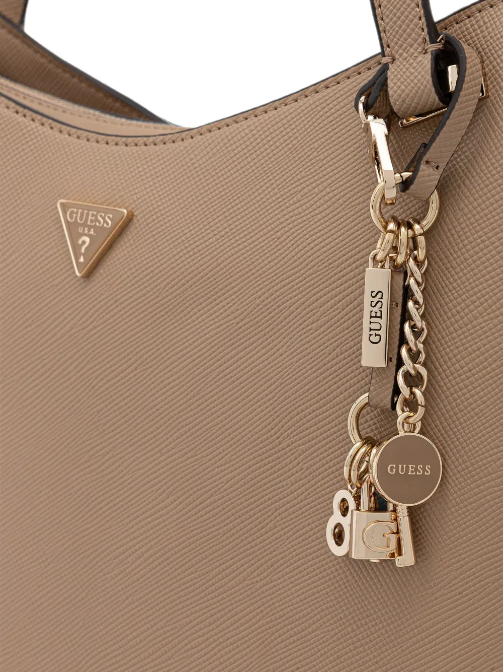 GUESS USA Gilda shopper met saffiano-effect en logo-plakkaat Beige
