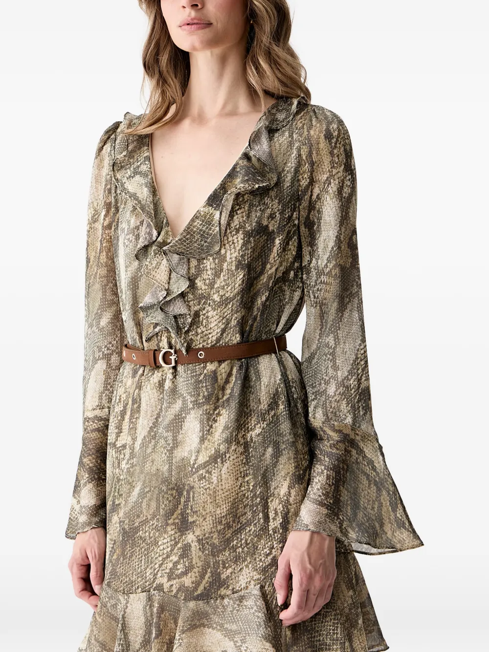 GUESS USA animal-print ruffled mini dress Groen