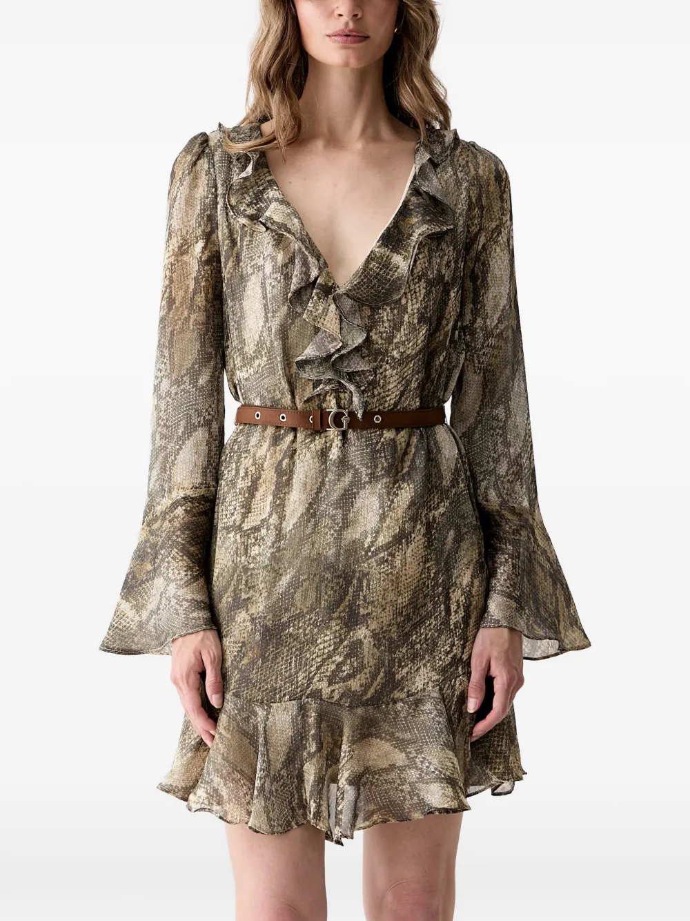 GUESS USA animal-print ruffled mini dress Groen