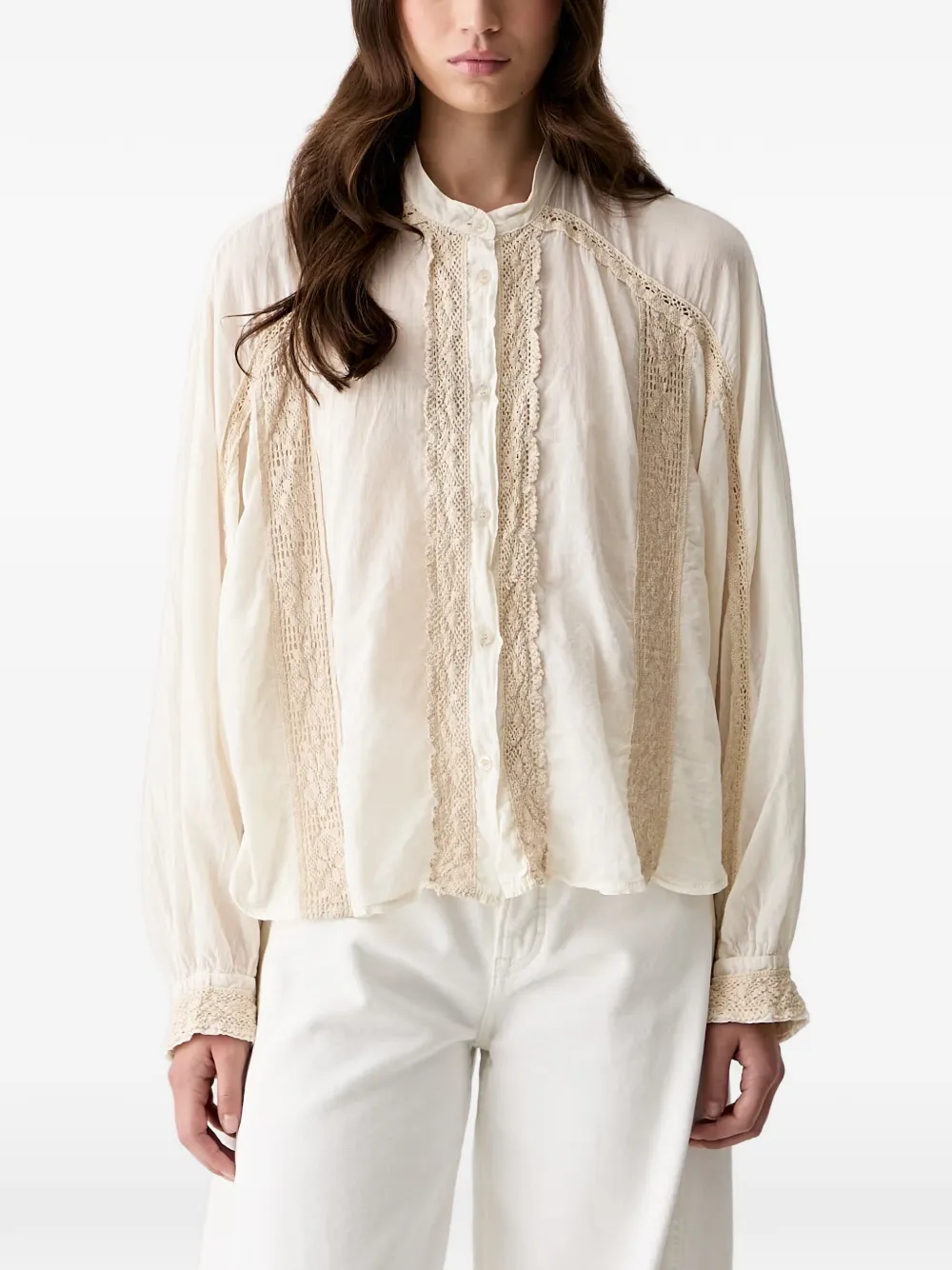 Haveone lace-trim button-up blouse - Toni neutri
