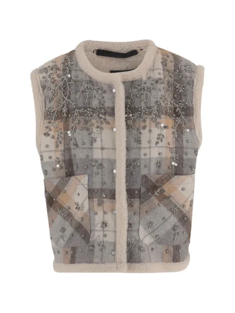 Stella McCartney check-pattern floral-embroidered vest