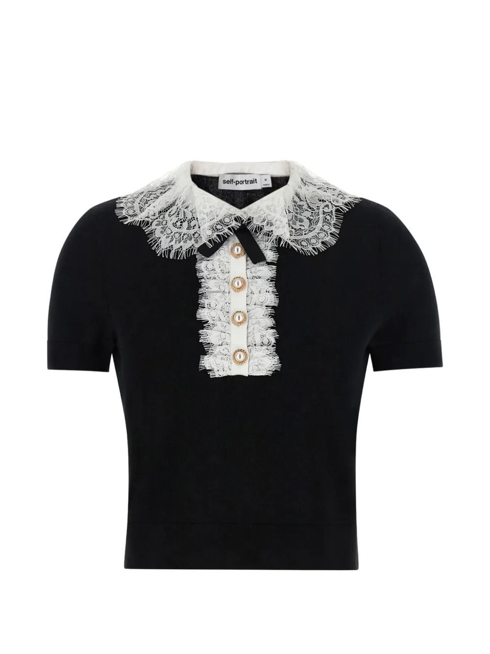 Self-Portrait lace-collar knitted top - Black