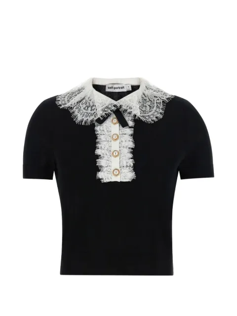 Self-Portrait lace-collar knitted top