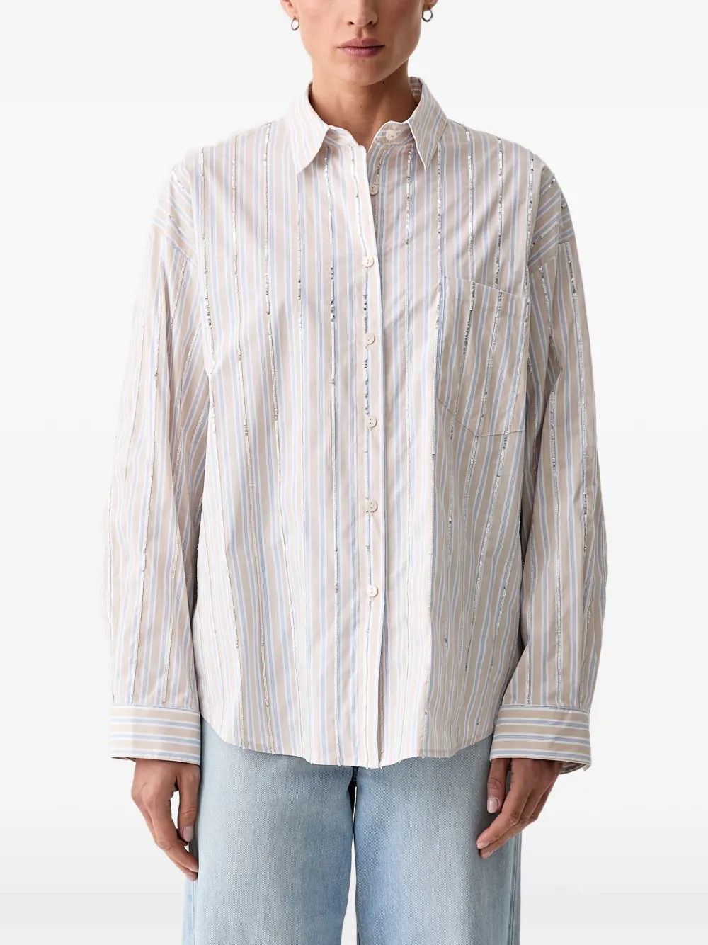 Isabelle Blanche embellished striped shirt - Neutrals