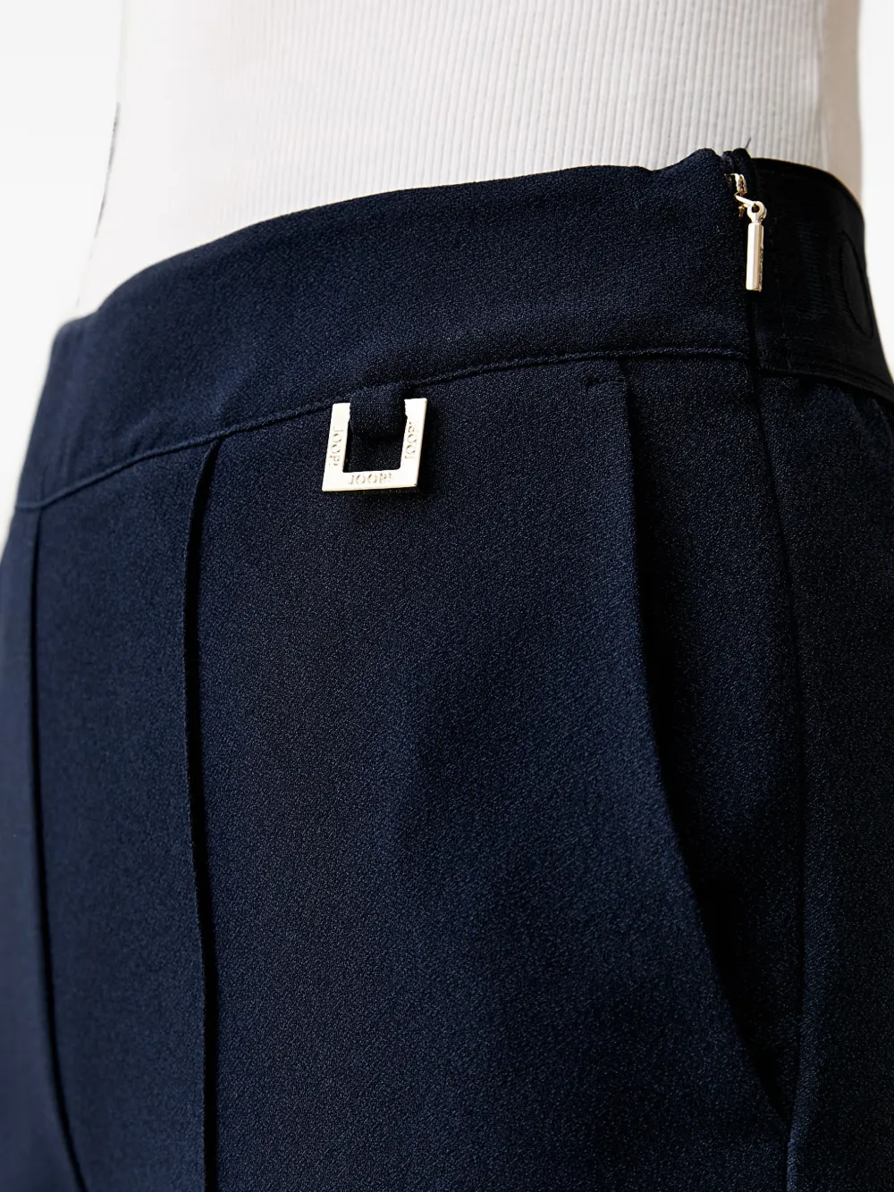Joop! Plooibroek met logo-plakkaat Blauw