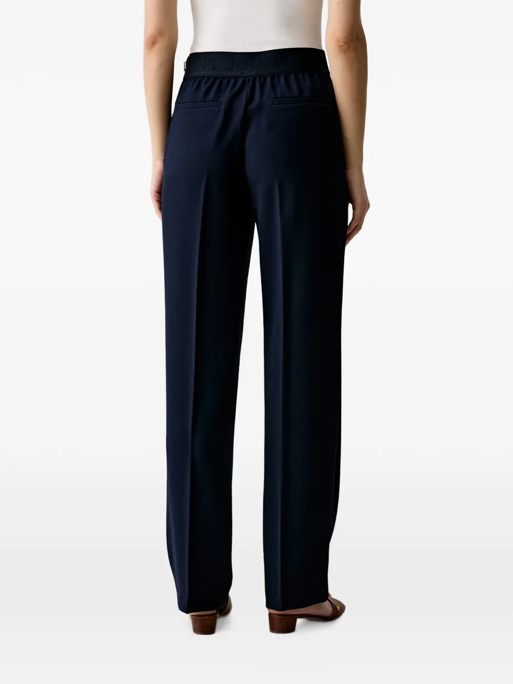 Joop! Plooibroek met logo-plakkaat Blauw
