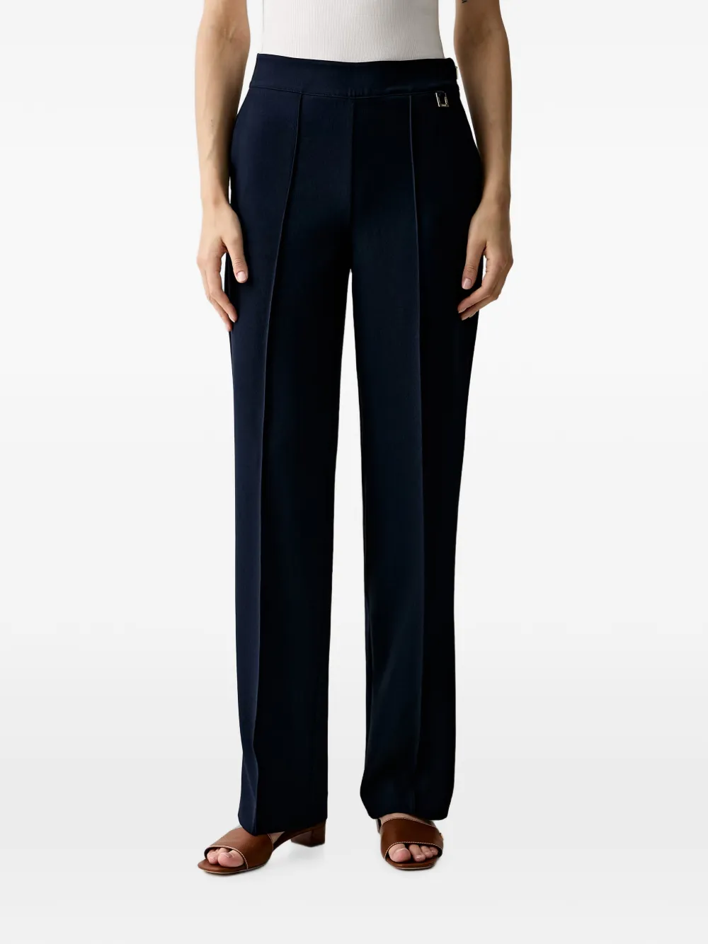 Joop! pressed-crease logo-plaque trousers - Blu