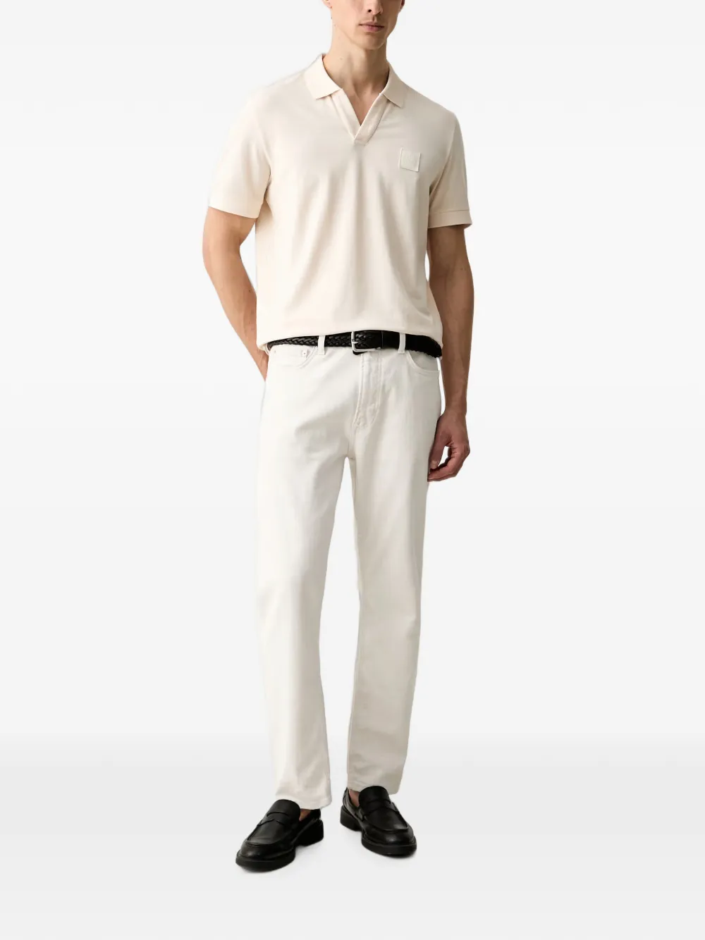 Joop! Overhemd met logopatch en V-hals Beige