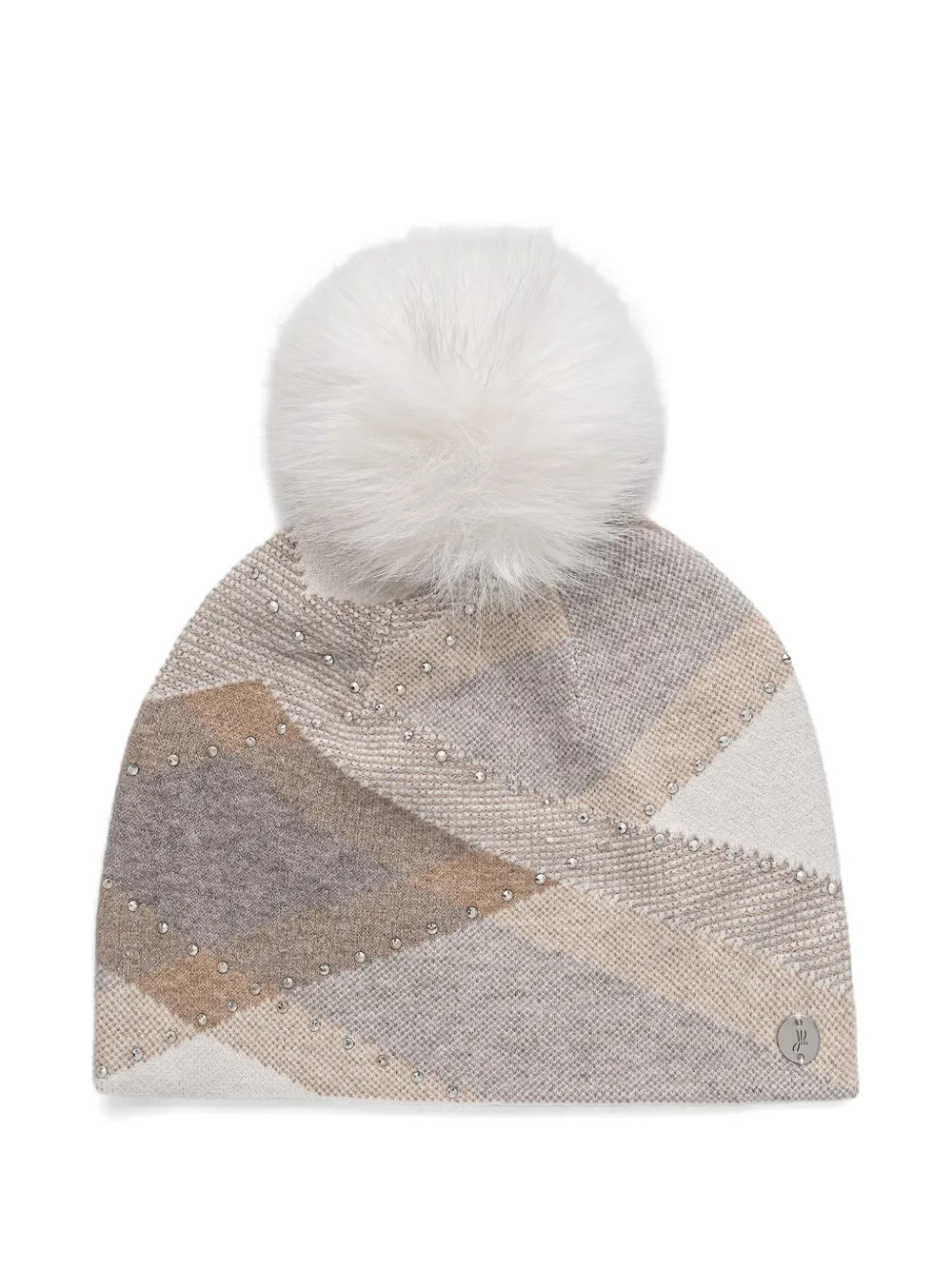 Joseph Ribkoff rhinestone-embellished pompom beanie hat - Nude