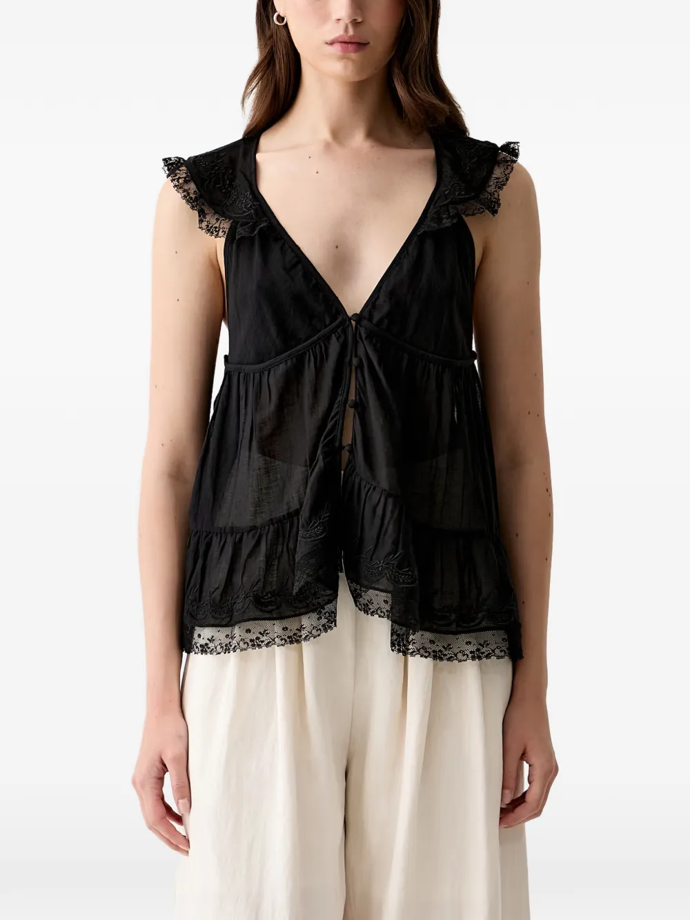Hoss Intropia Celeste. lace-trim embroidered blouse - Nero