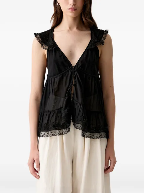 Hoss Intropia blusa Celeste. bordada con ribete de encaje