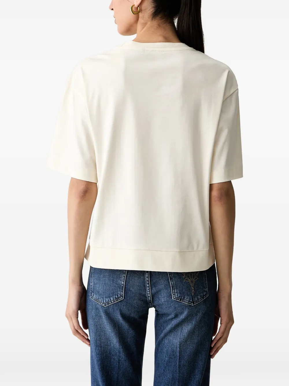 Joop! T-shirt met zijsplit en logoplakkaat Beige
