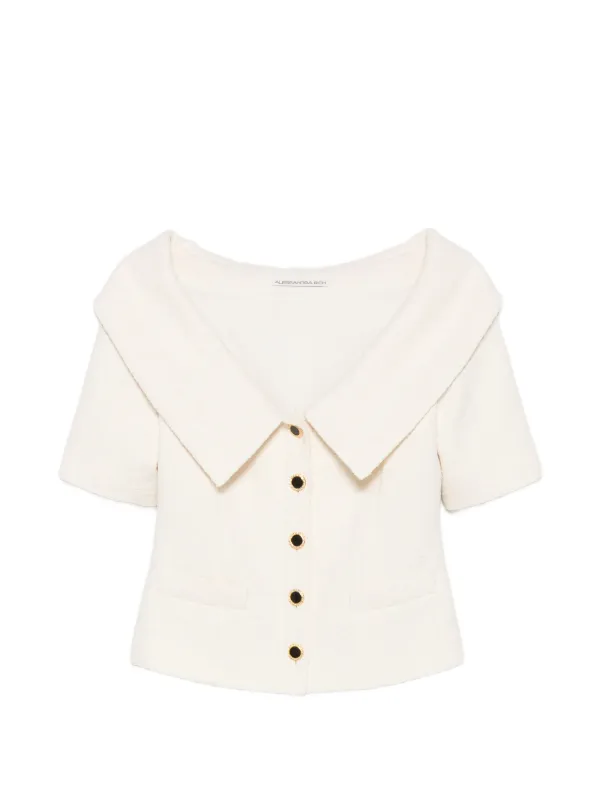 Alessandra Rich Off-shoulder Button-up Jacket in Neutrals