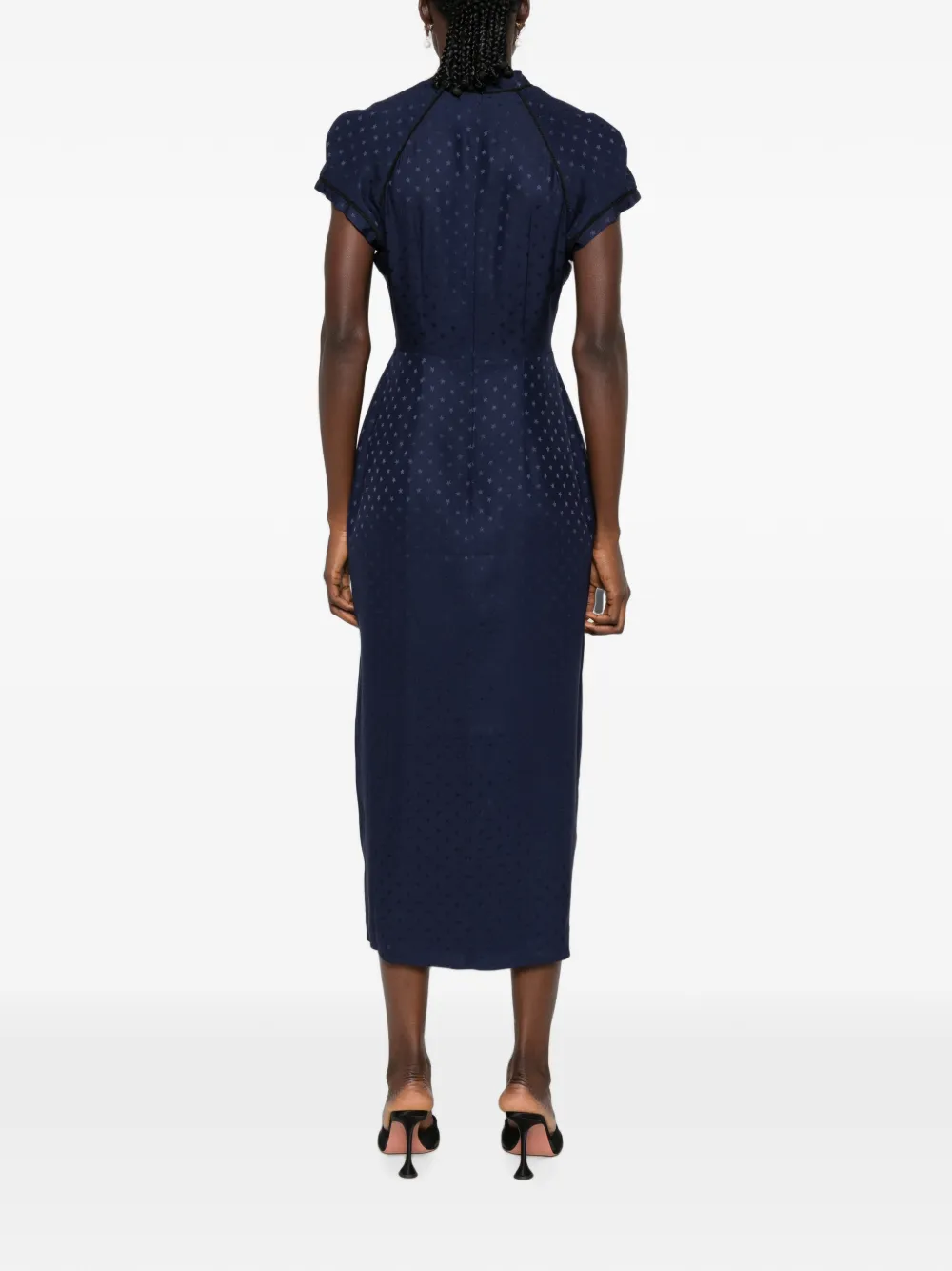Alessandra Rich Midi-jurk met ster-print en gestrikte hals Blauw