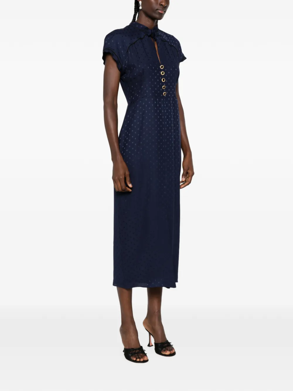 Alessandra Rich Midi-jurk met ster-print en gestrikte hals Blauw