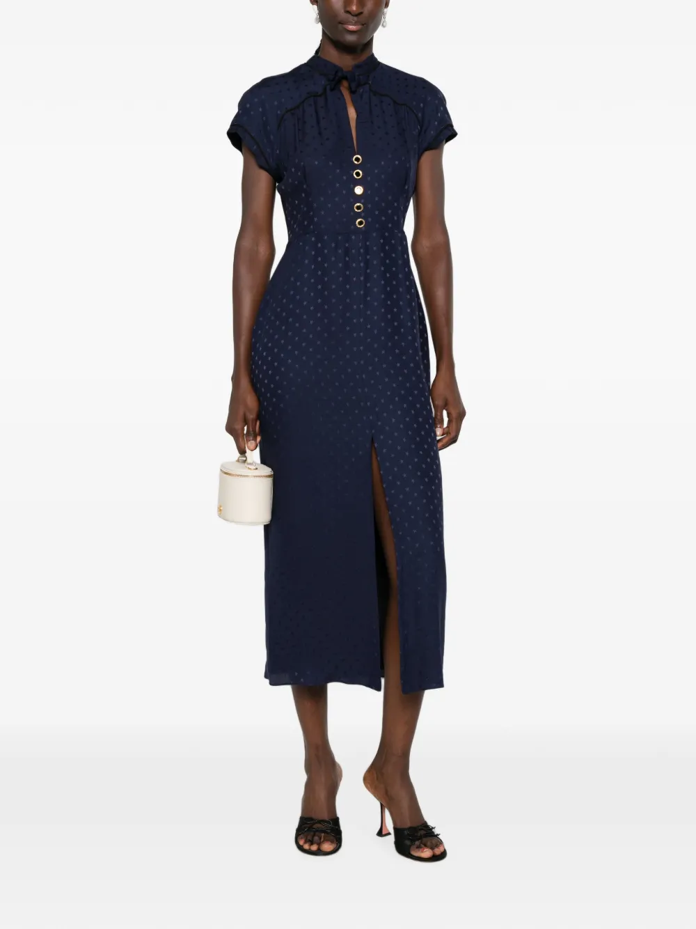 Alessandra Rich Midi-jurk met ster-print en gestrikte hals Blauw
