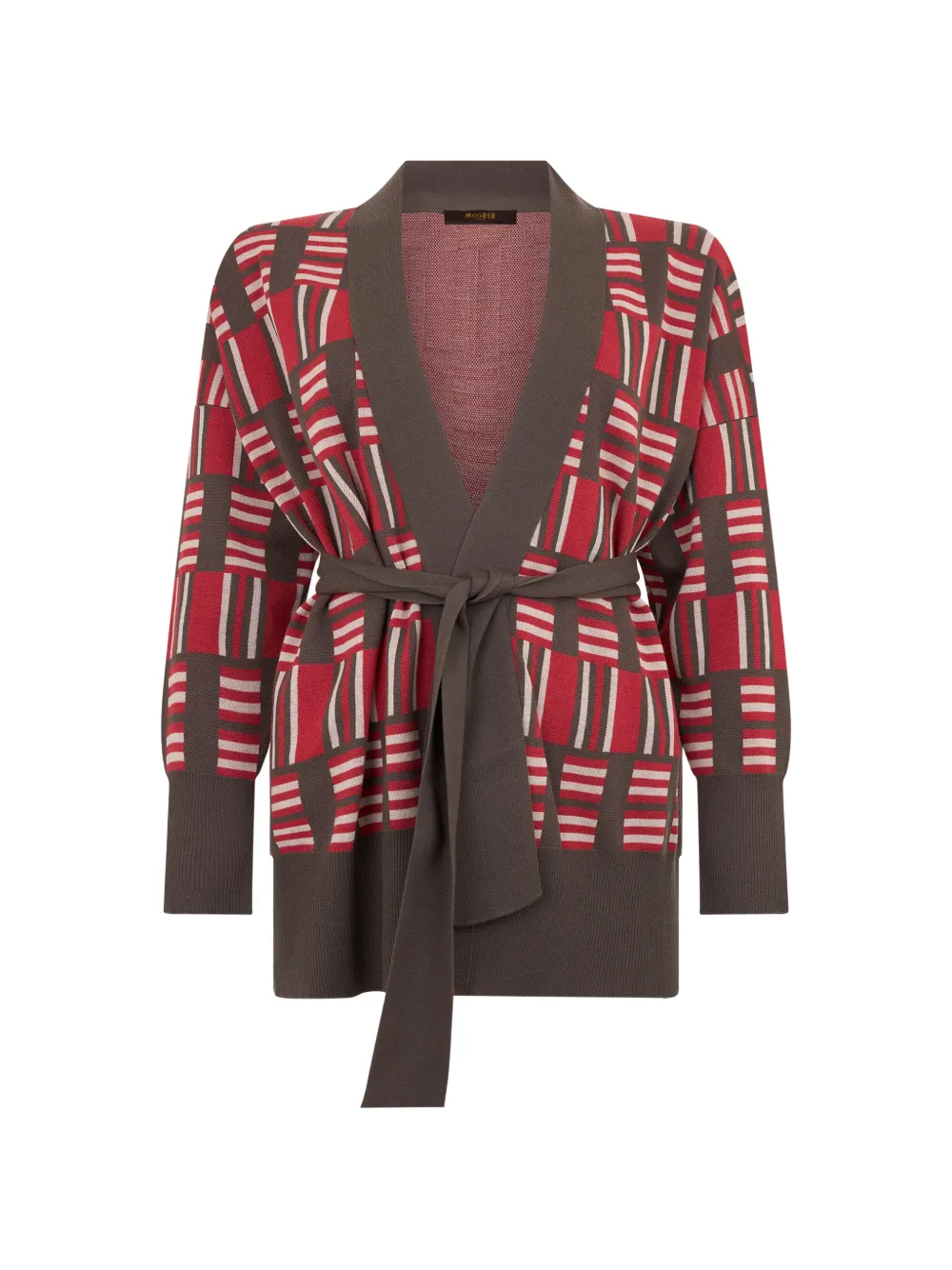 Moorer geometric-pattern belted cardigan - Braun