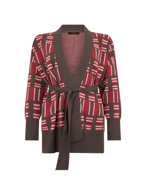Moorer geometric-pattern belted cardigan