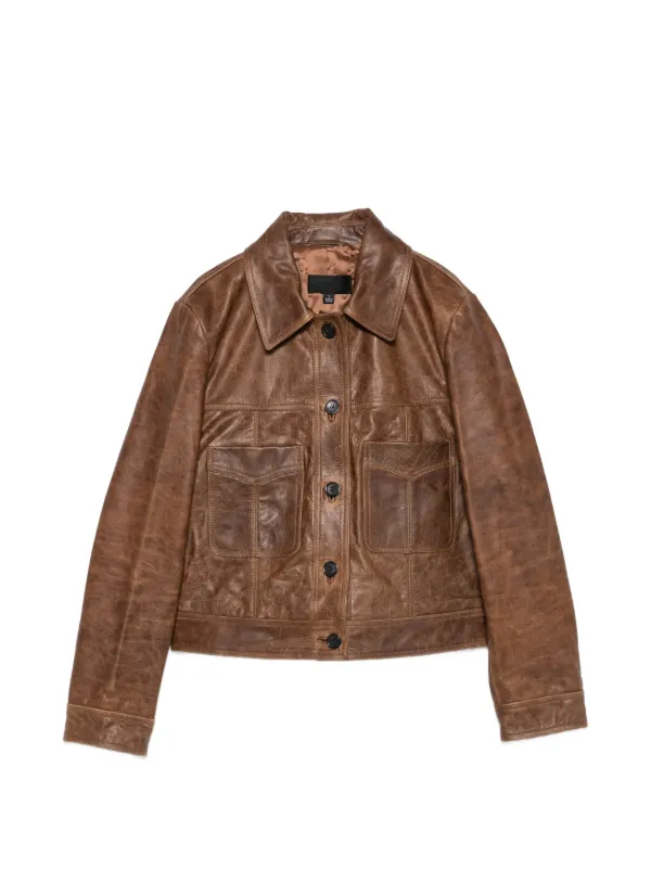 Nili Lotan Susannah Leather Flap-pocket Jacket in Brown