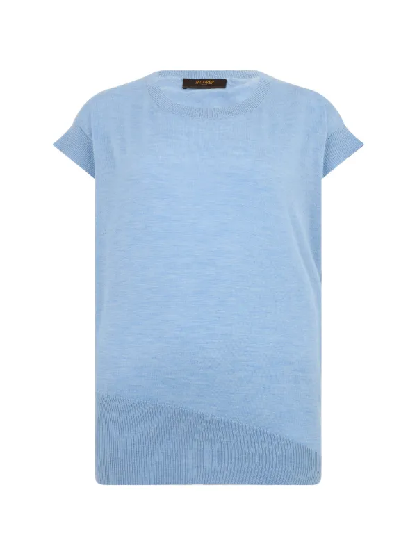 Moorer Short-sleeve Cashmere Sweater in Blue