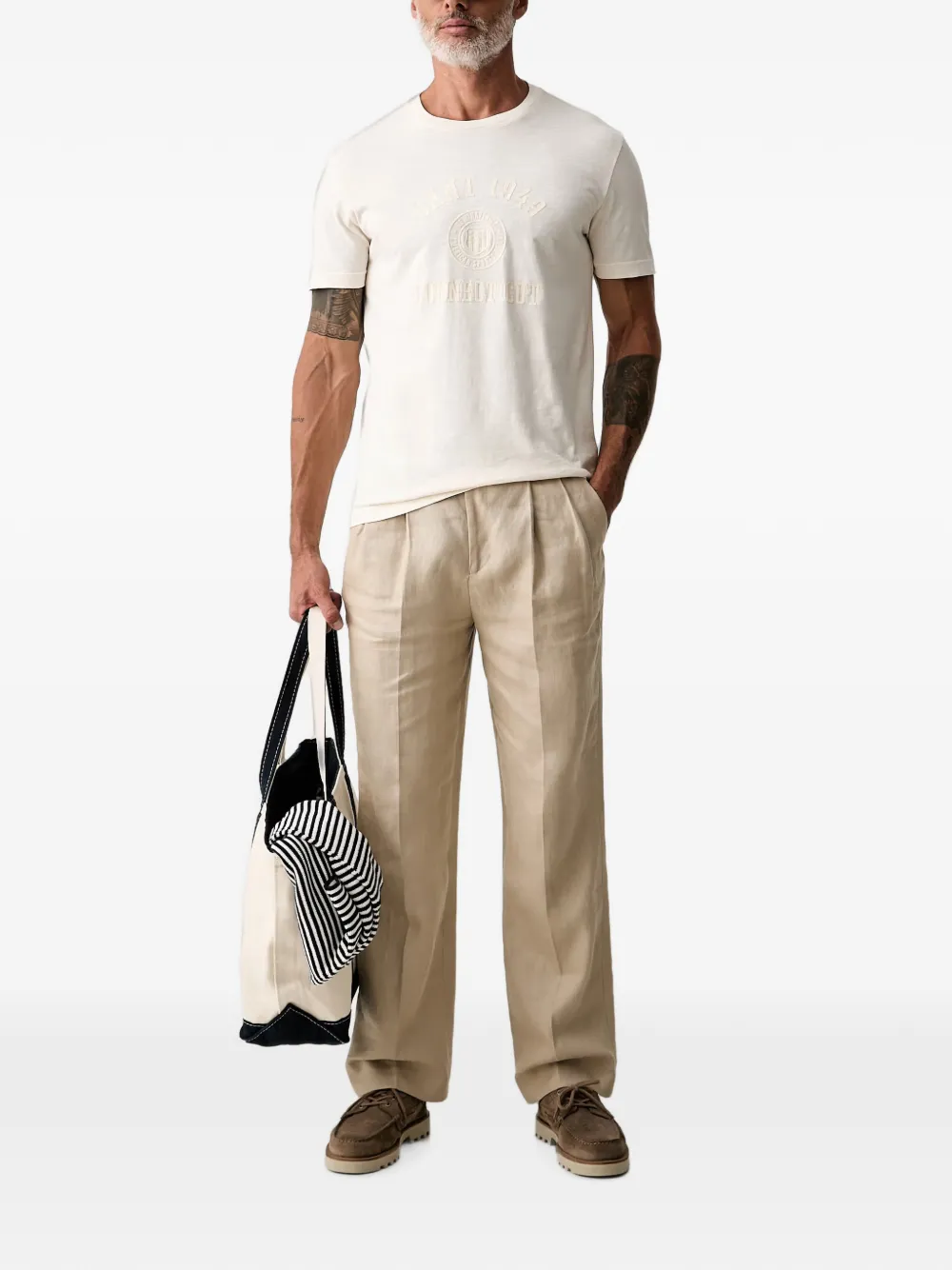 Gant T-shirt met slub textuur en logoprint Beige