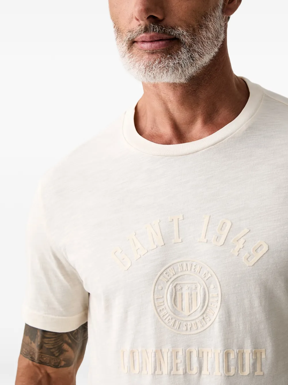 Gant T-shirt met slub textuur en logoprint Beige