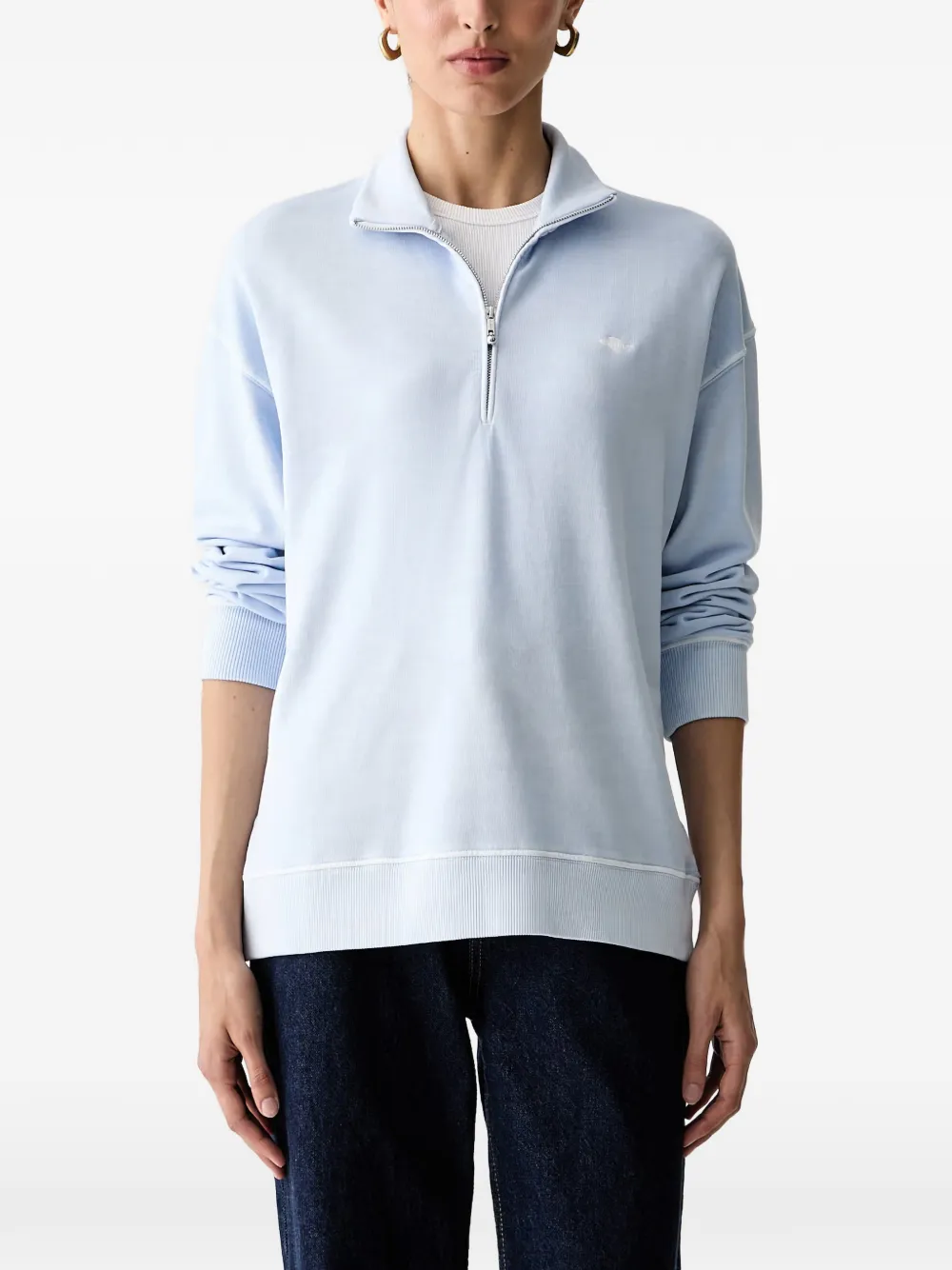Gant quarter-zip logo-embroidered sweater - Blu
