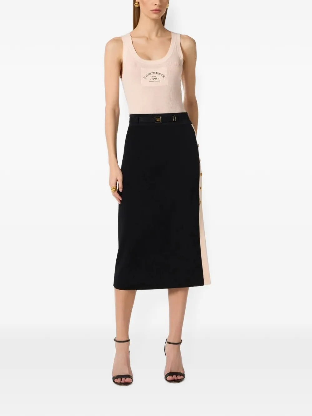 Elisabetta Franchi Ribgebreide top met logopatch Beige