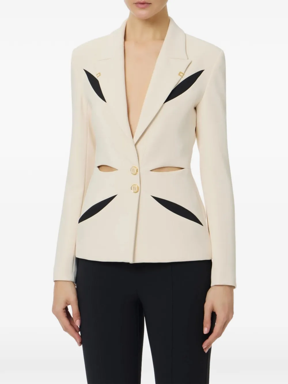 Elisabetta Franchi Blazer met enkele rij knopen en uitgesneden details Beige