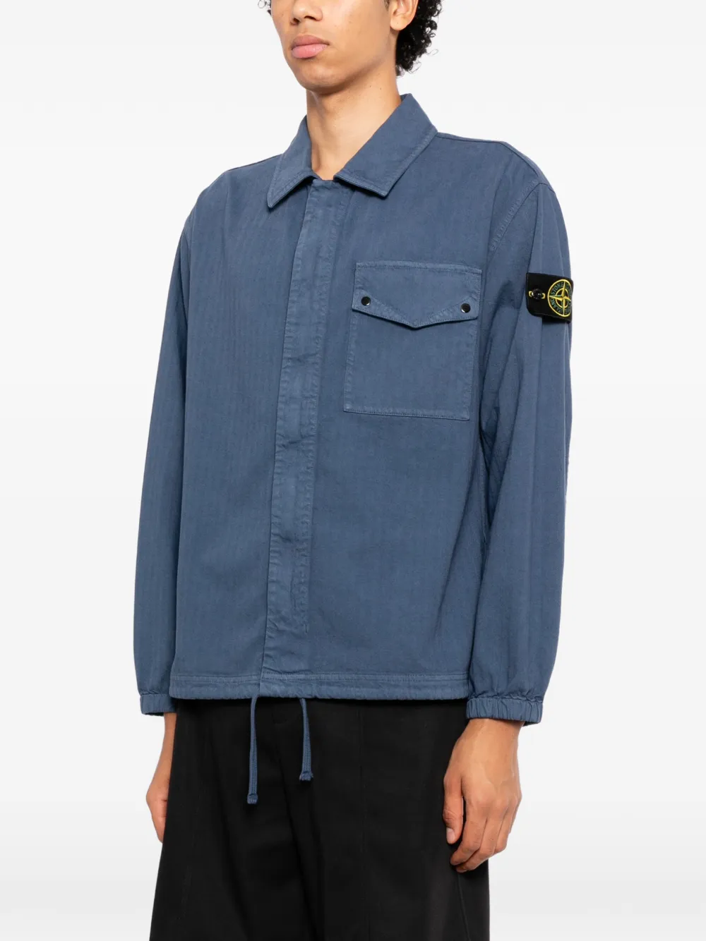 Stone Island Overhemd met visgraatpatroon en Compass-patch Blauw
