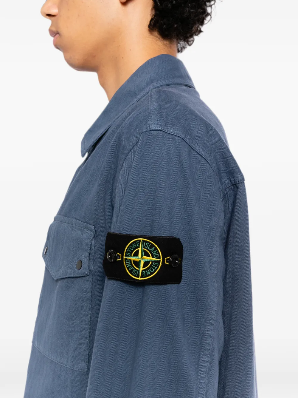 Stone Island Overhemd met visgraatpatroon en Compass-patch Blauw