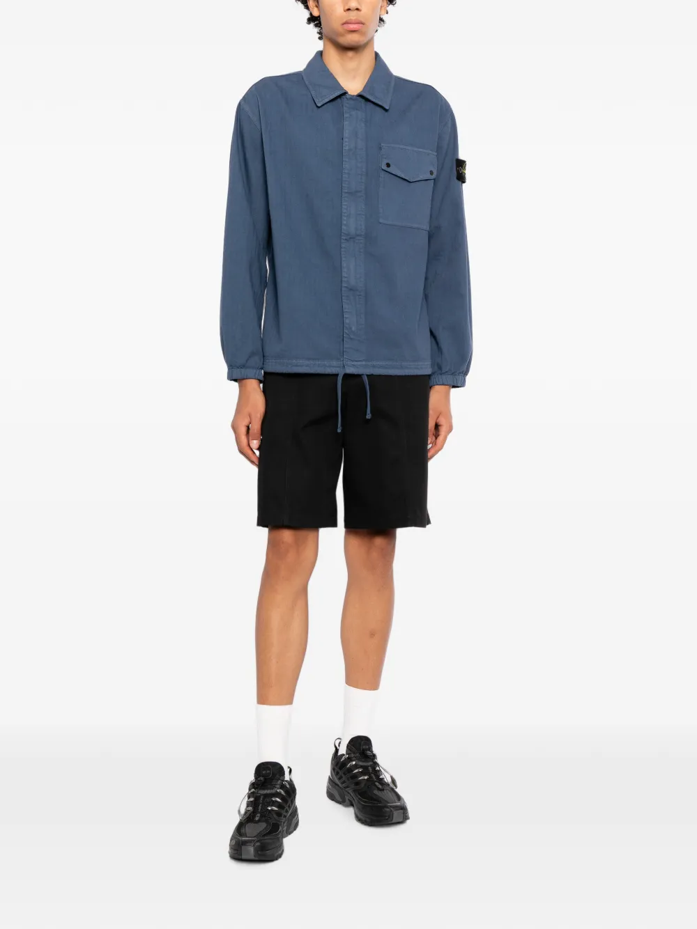 Stone Island Overhemd met visgraatpatroon en Compass-patch Blauw