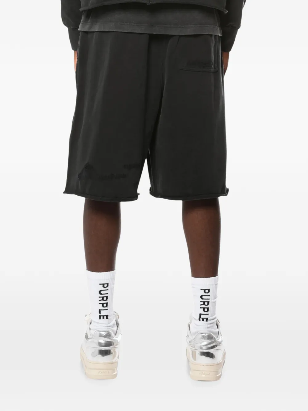 Purple Brand Gerafelde shorts met grafische print Zwart