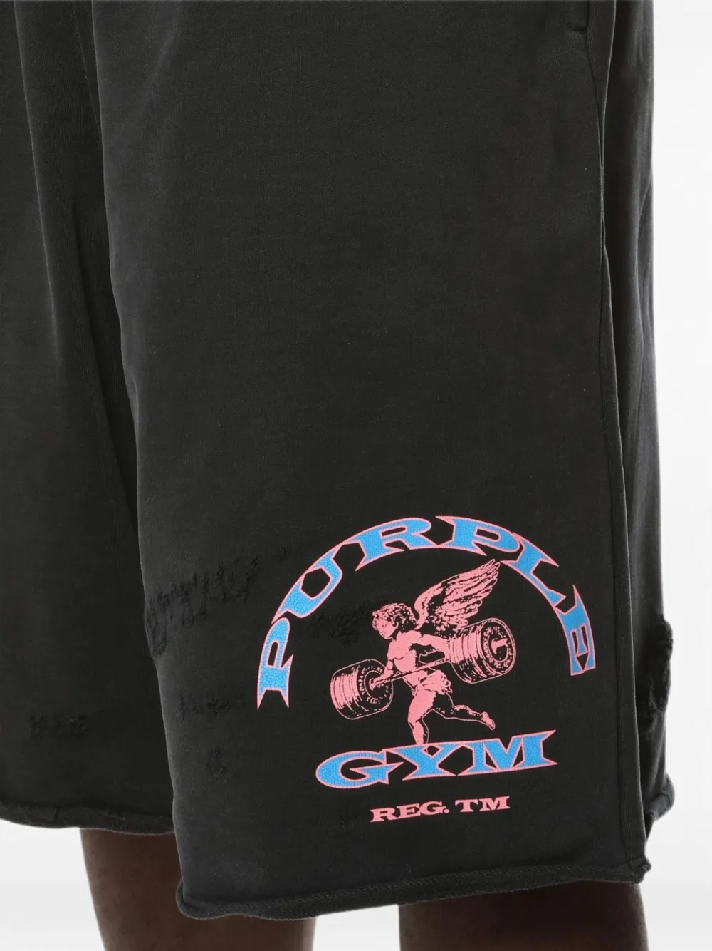 Purple Brand Gerafelde shorts met grafische print Zwart