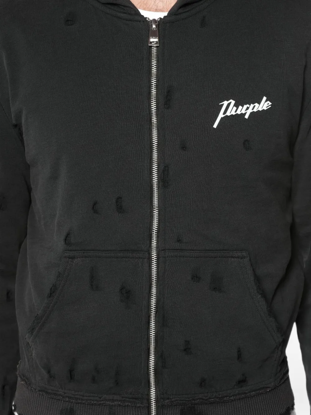 Purple Brand Gerafelde hoodie Zwart